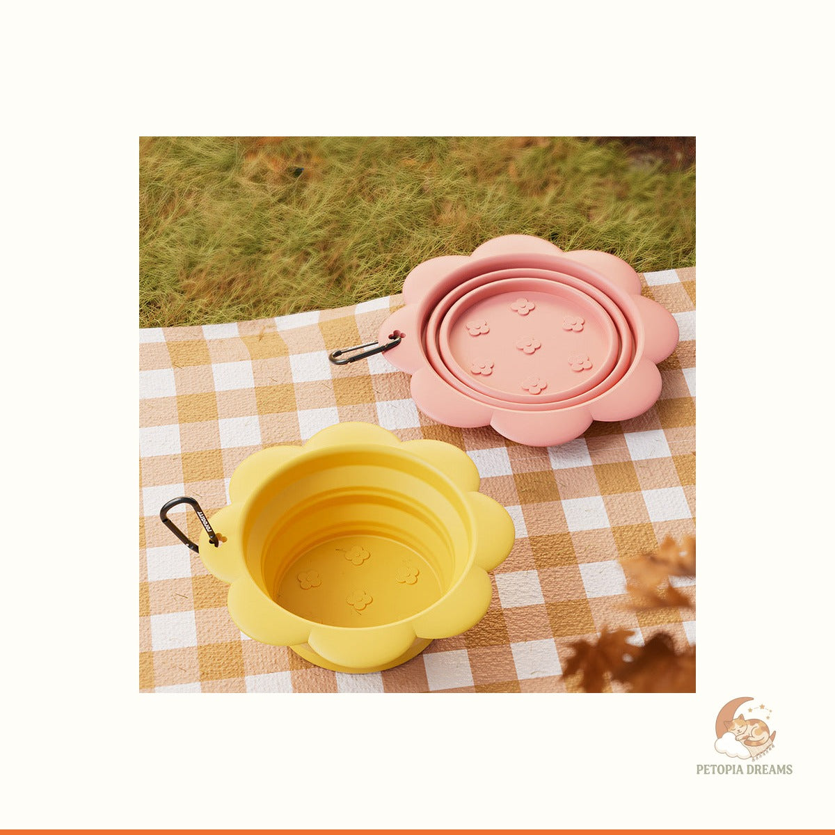 Collapsible Dog Bowl with Carabiner — Travel Water & Food Dish | Petopia Dreams