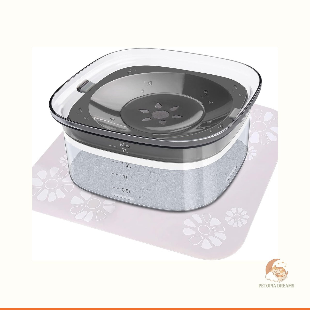 No-Spill Dog Water Bowl, 2L Slow-Drink Travel Feeder | Petopia Dreams