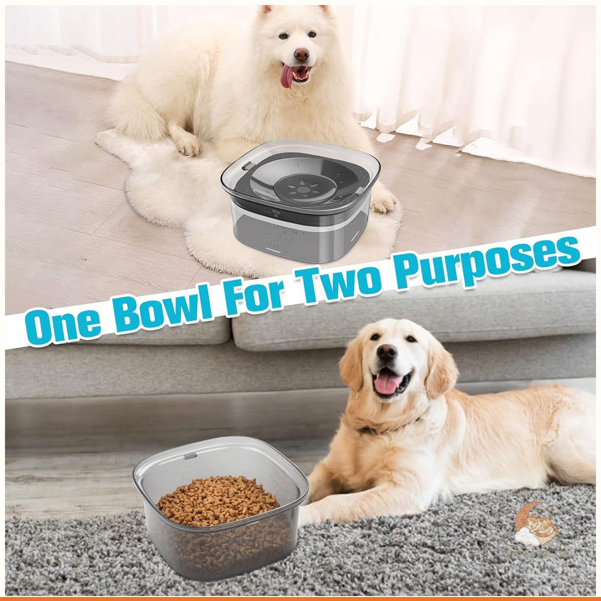 No-Spill Dog Water Bowl, 2L Slow-Drink Travel Feeder | Petopia Dreams