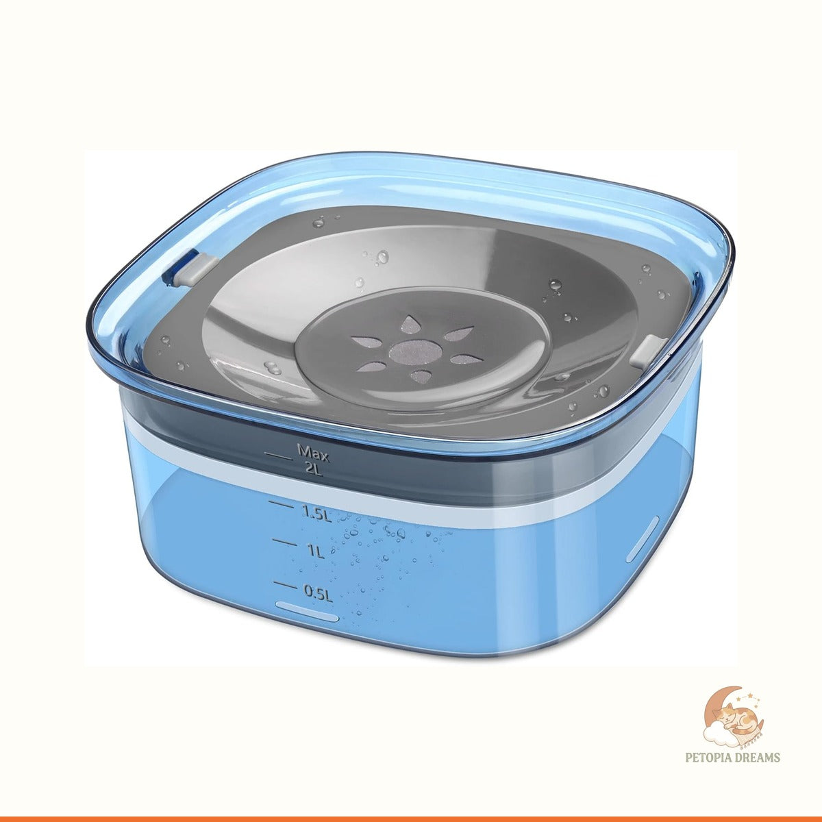 No-Spill Dog Water Bowl, 2L Slow-Drink Travel Feeder | Petopia Dreams