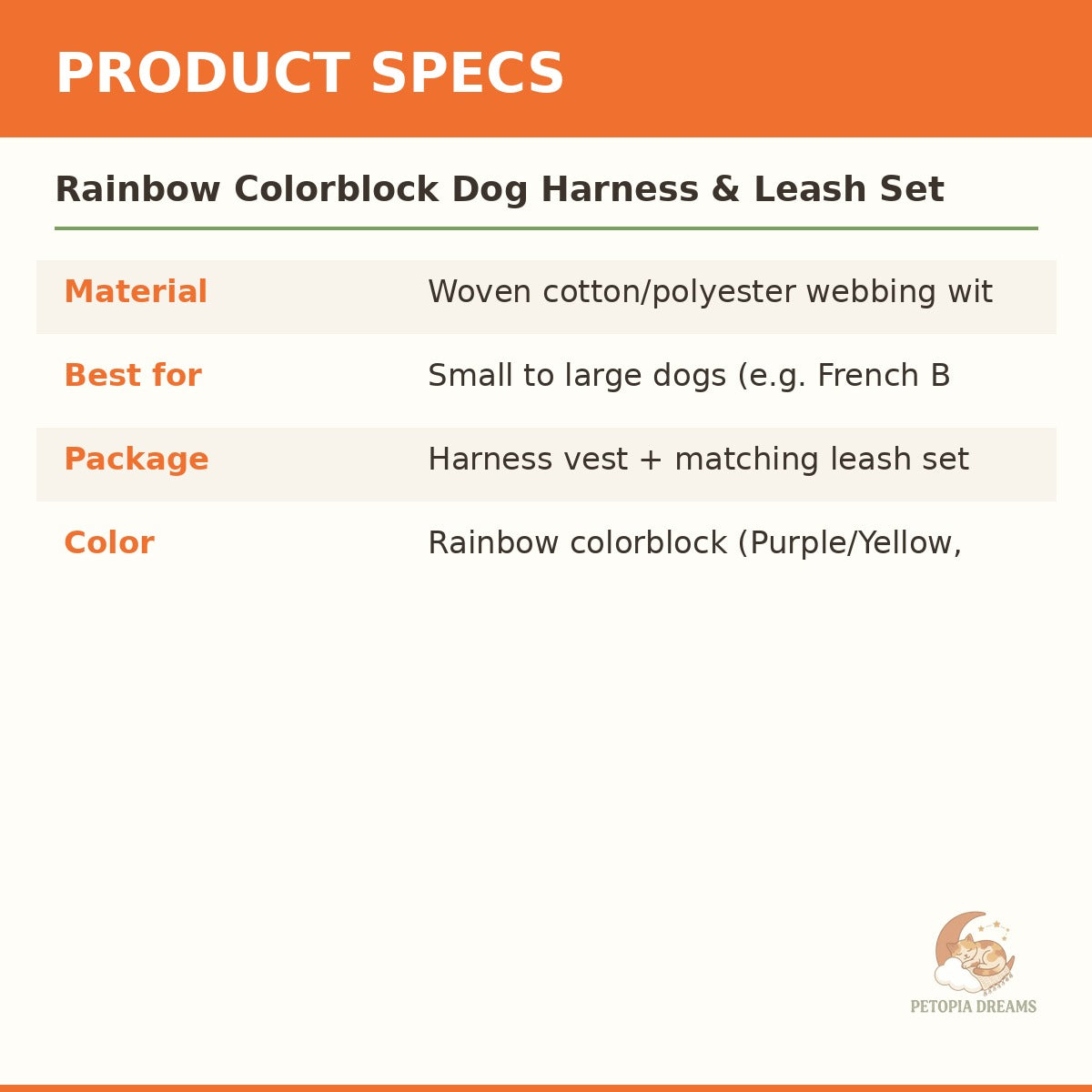 Rainbow Colorblock Dog Harness & Leash Set (No-Escape Vest) | Petopia Dreams