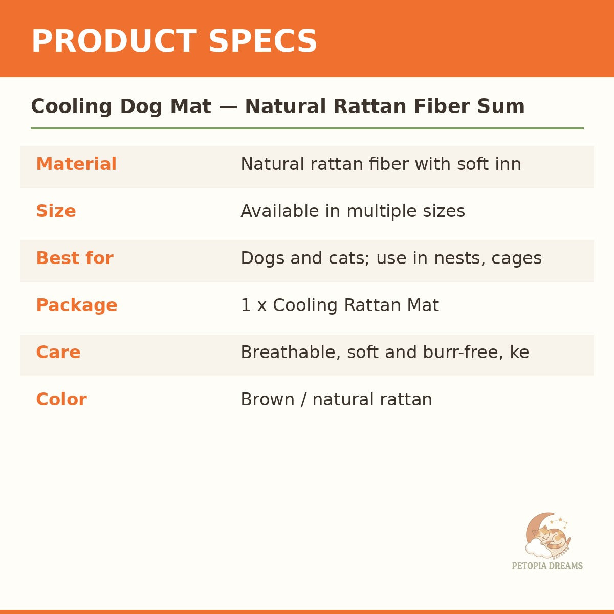 Cooling Dog Mat — Natural Rattan Fiber Summer Sleeping Pad | Petopia Dreams