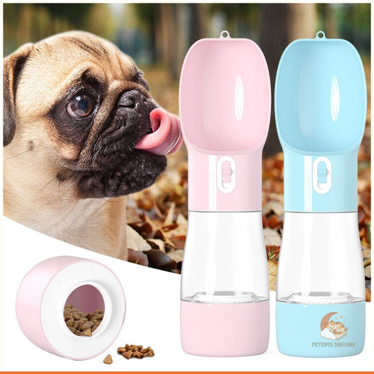 Portable Dog Water Bottle with Food Container for Travel | Petopia Dreams