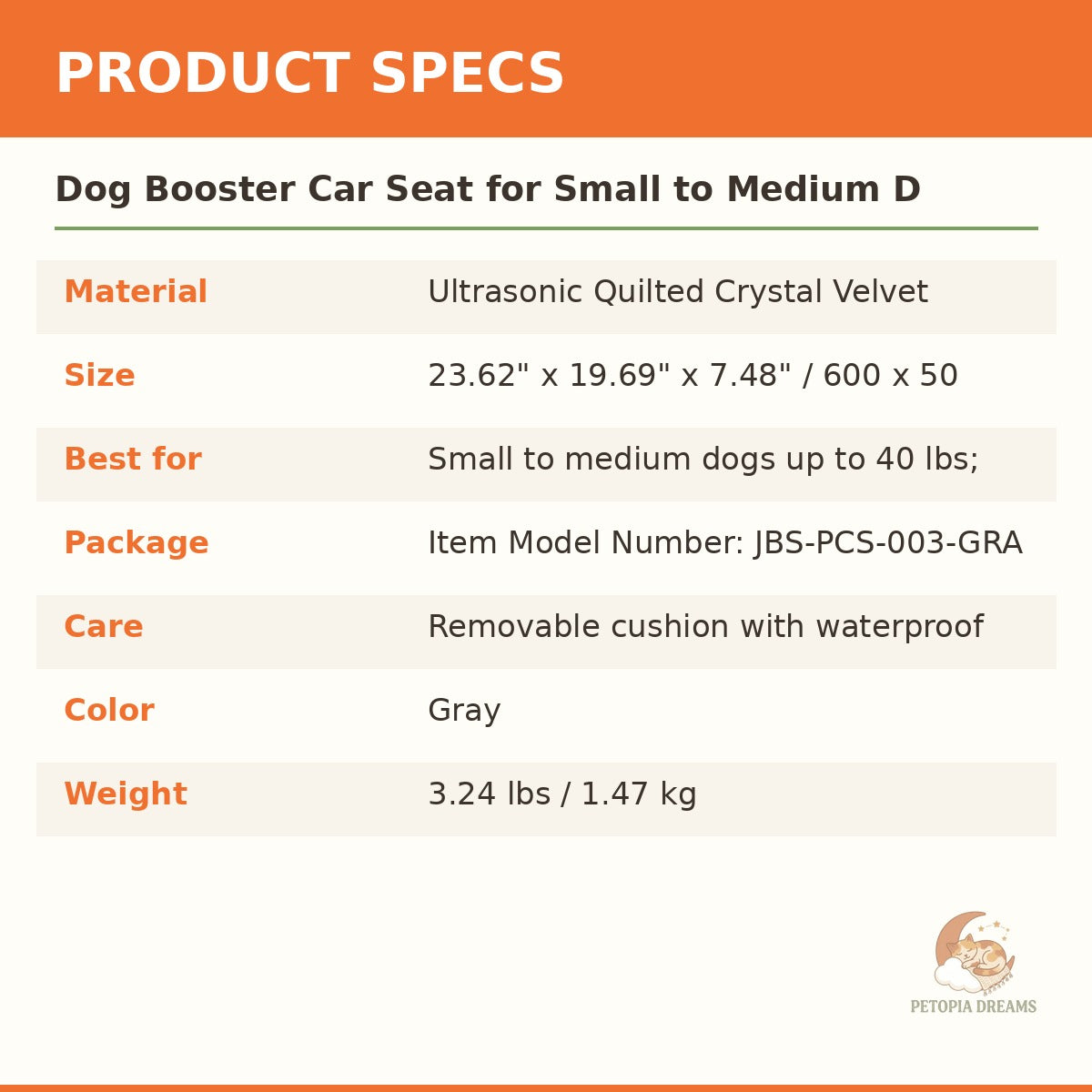 Dog Booster Car Seat for Small to Medium Dogs (Up to 40 lbs) | Petopia Dreams