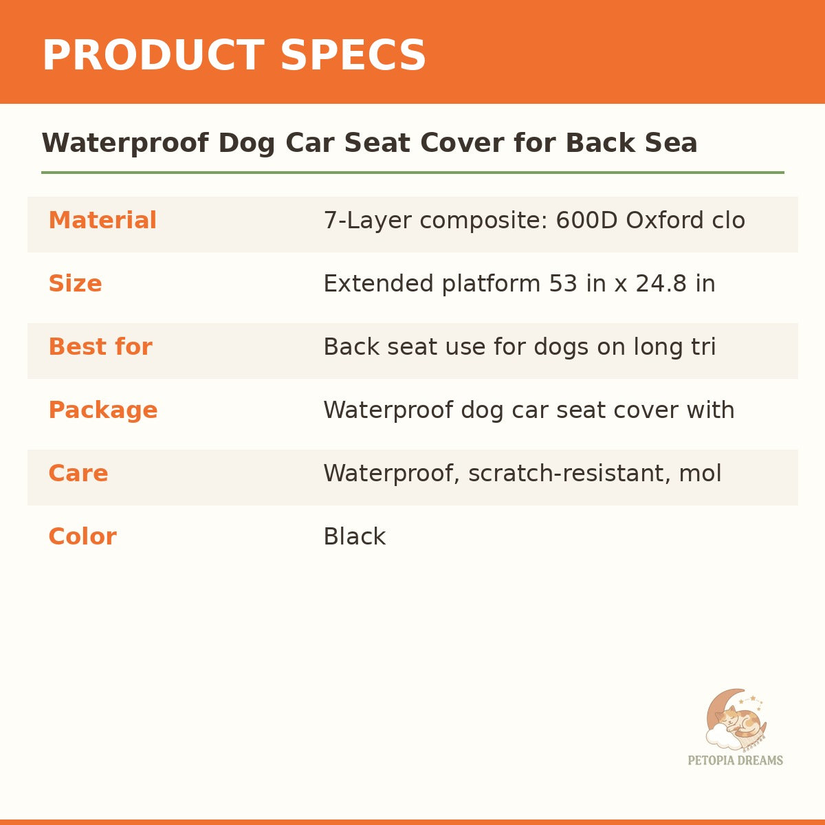 Waterproof Dog Car Seat Cover for Back Seat — 600D Hammock | Petopia Dreams