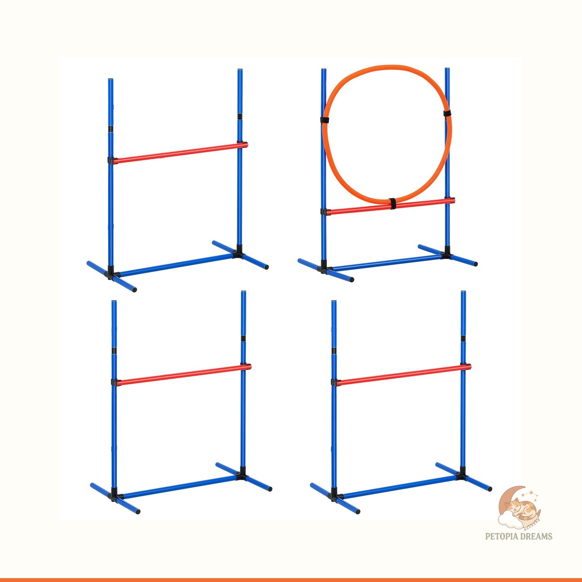 Dog Agility Training Equipment 4-PCS Set with Jump Hurdles & Ring | Petopia Dreams