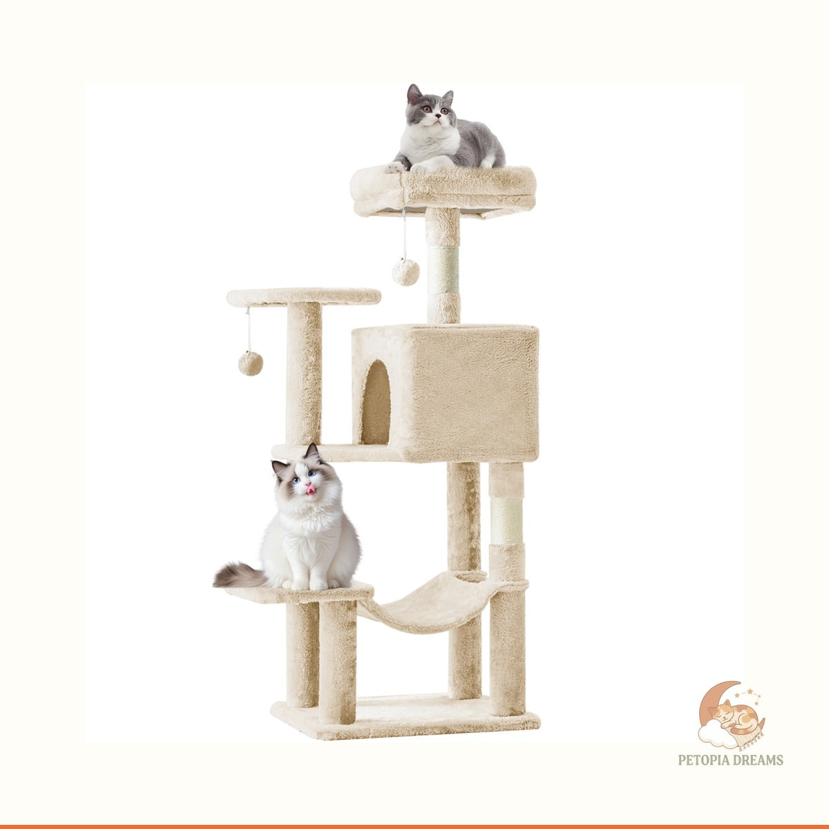 44-Inch Cat Tree Tower with Sisal Scratching Posts & Hammock | Petopia Dreams