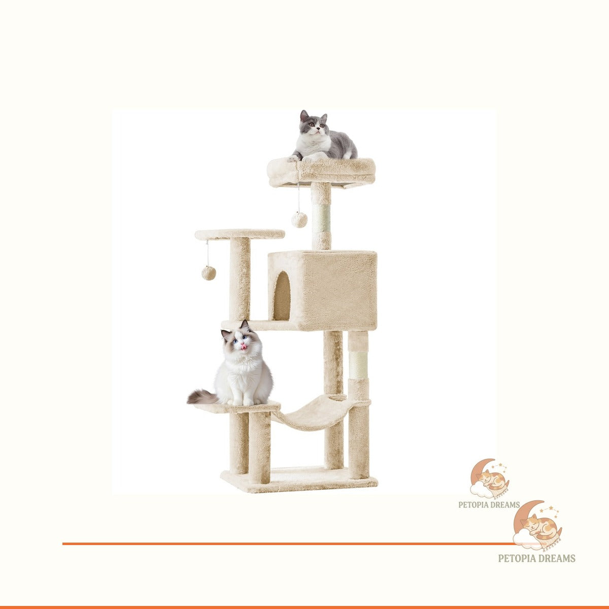 44-Inch Cat Tree Tower with Sisal Scratching Posts & Hammock | Petopia Dreams