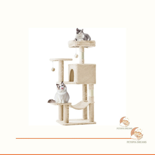44-Inch Cat Tree Tower with Sisal Scratching Posts & Hammock | Petopia Dreams