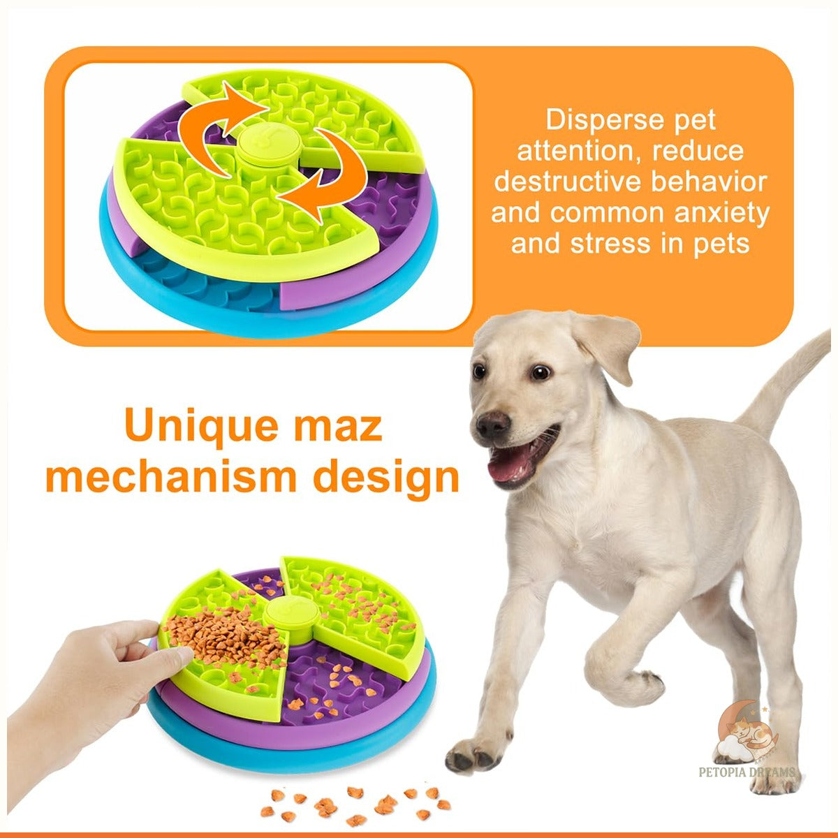3-in-1 Slow Feeder Dog Bowl, Puzzle Lick Mat & Anti-Choke Feeder | Petopia Dreams