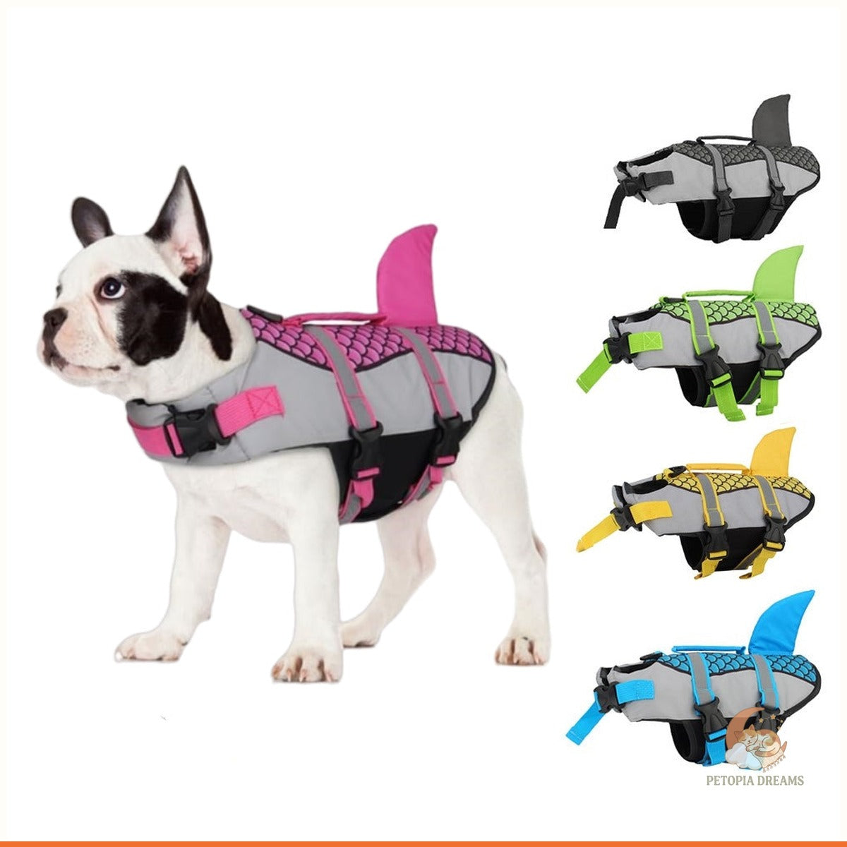 Dog Life Jacket with Rescue Handle — Shark Swim Vest | Petopia Dreams