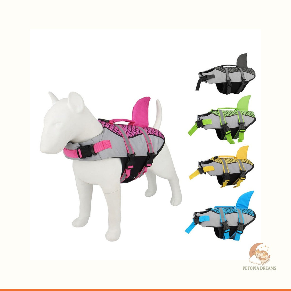Dog Life Jacket with Rescue Handle — Shark Swim Vest | Petopia Dreams
