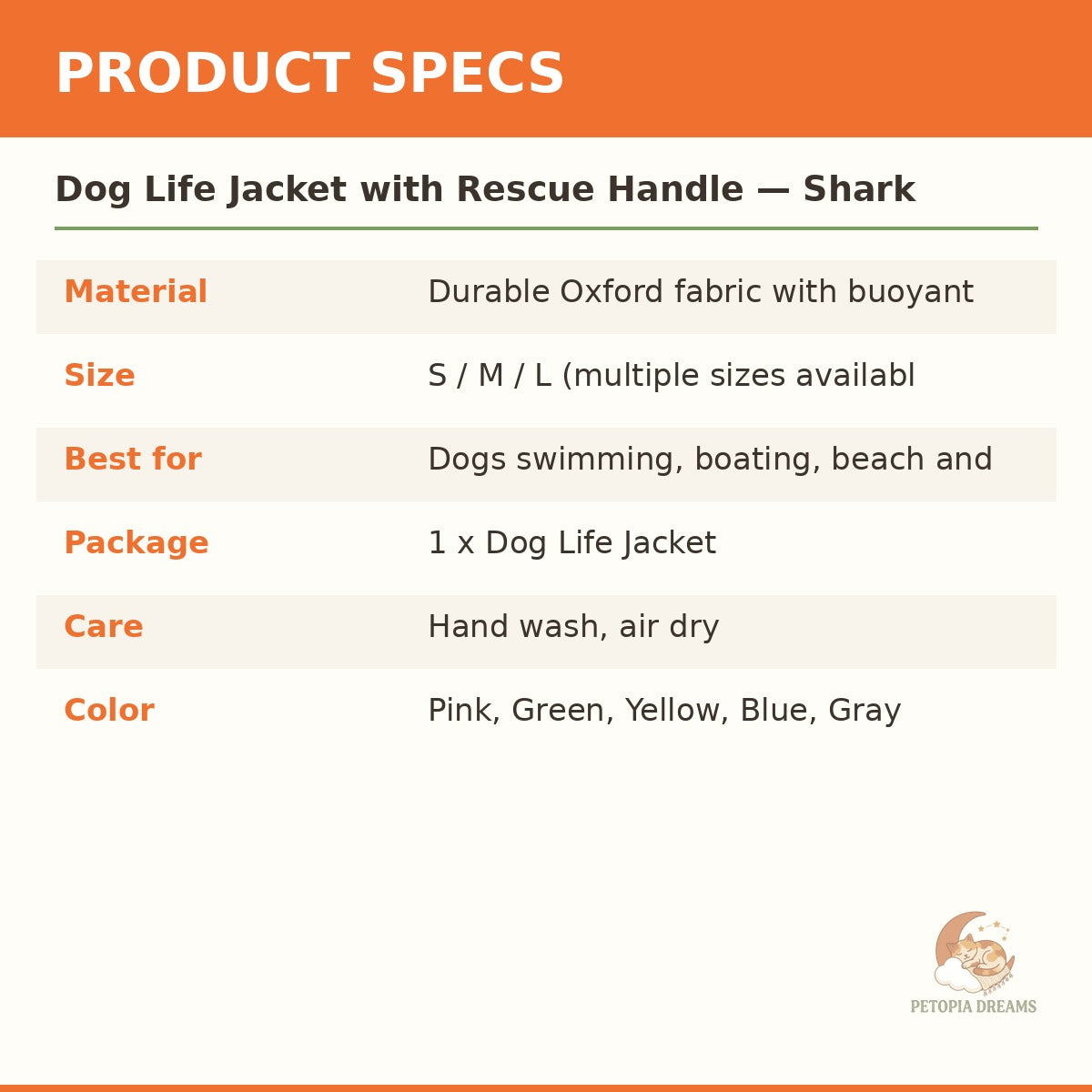 Dog Life Jacket with Rescue Handle — Shark Swim Vest | Petopia Dreams