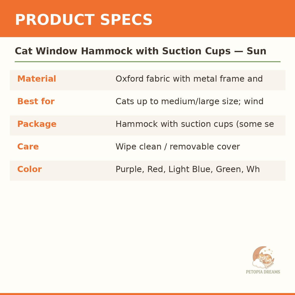 Cat Window Hammock with Suction Cups — Sunny Perch Bed | Petopia Dreams