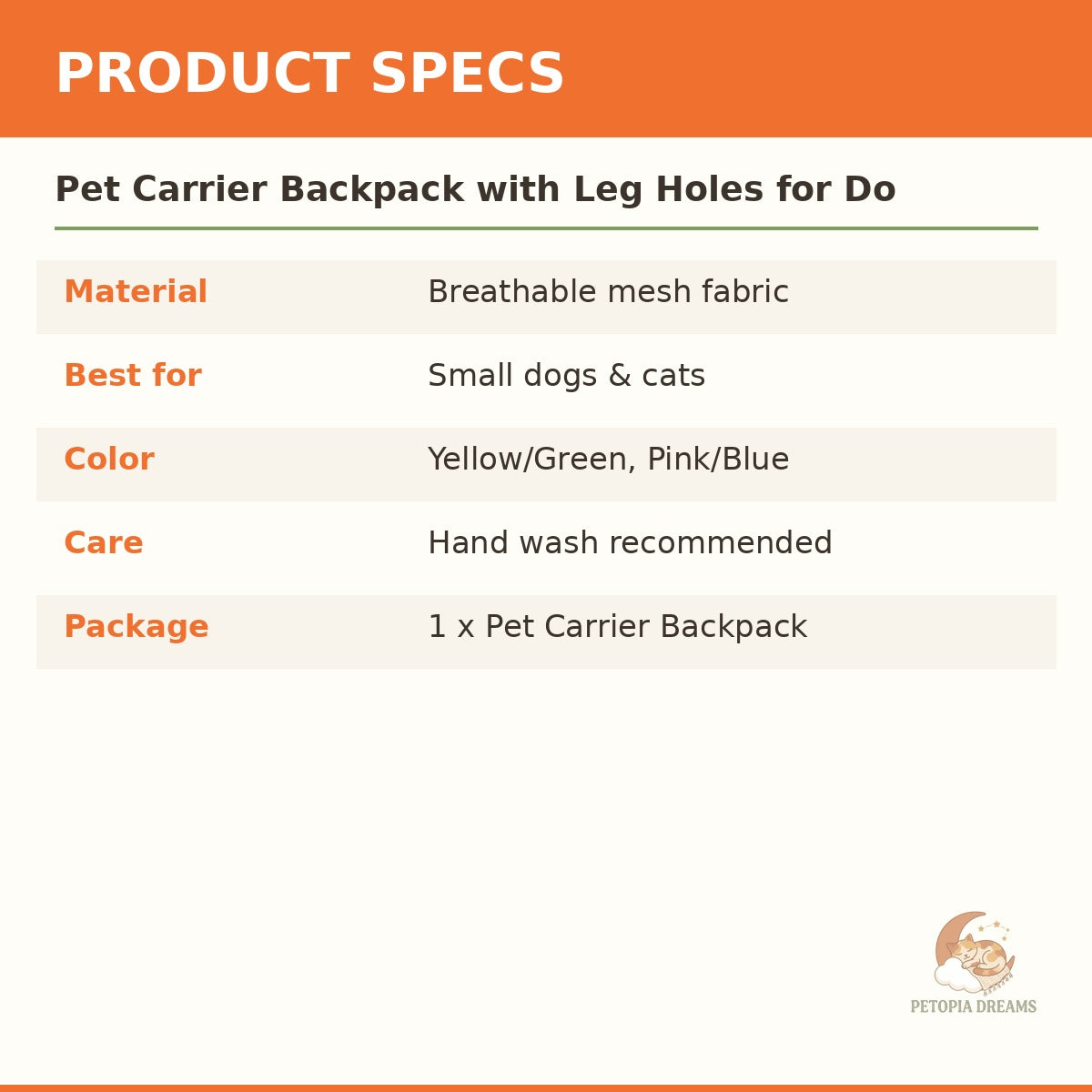 Pet Carrier Backpack with Leg Holes for Dogs & Cats | Petopia Dreams