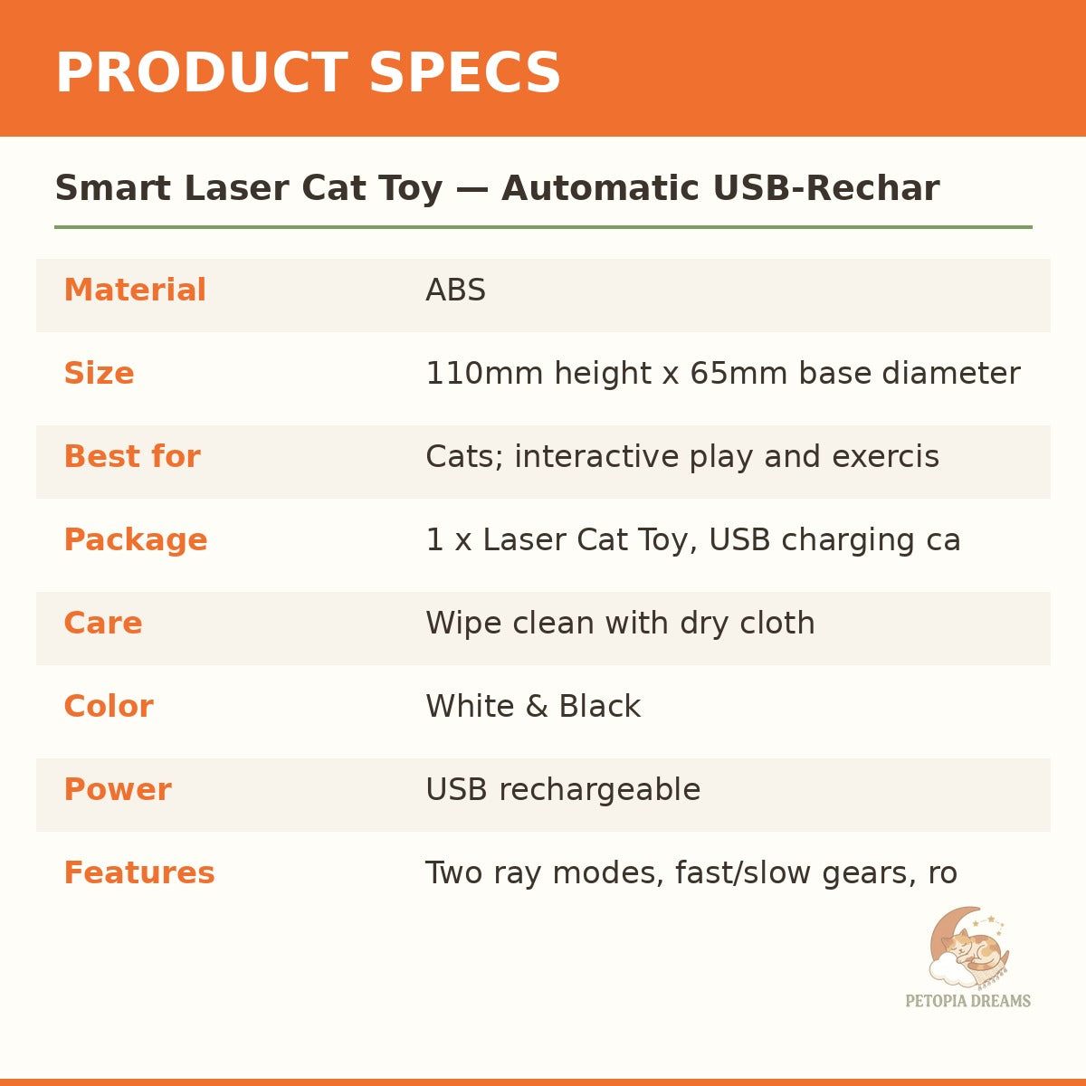 Smart Laser Cat Toy — Automatic USB-Rechargeable Teaser | Petopia Dreams