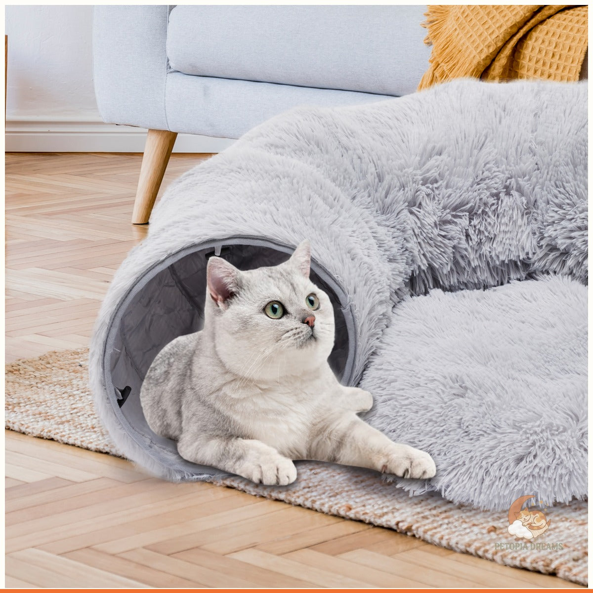 Plush Cat Tunnel Bed: Cozy Peekaboo Donut Cave for Cats | Petopia Dreams