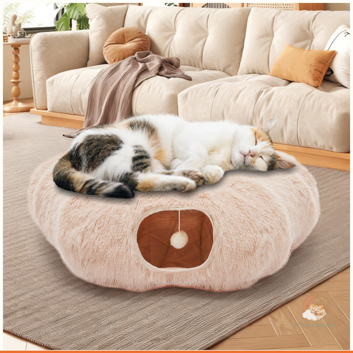 Plush Cat Tunnel Bed: Cozy Peekaboo Donut Cave for Cats | Petopia Dreams