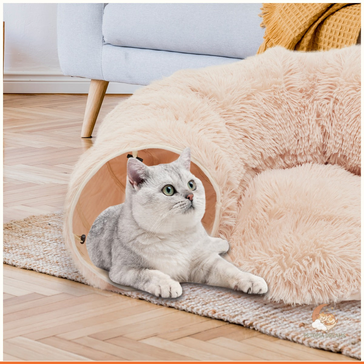 Plush Cat Tunnel Bed: Cozy Peekaboo Donut Cave for Cats | Petopia Dreams
