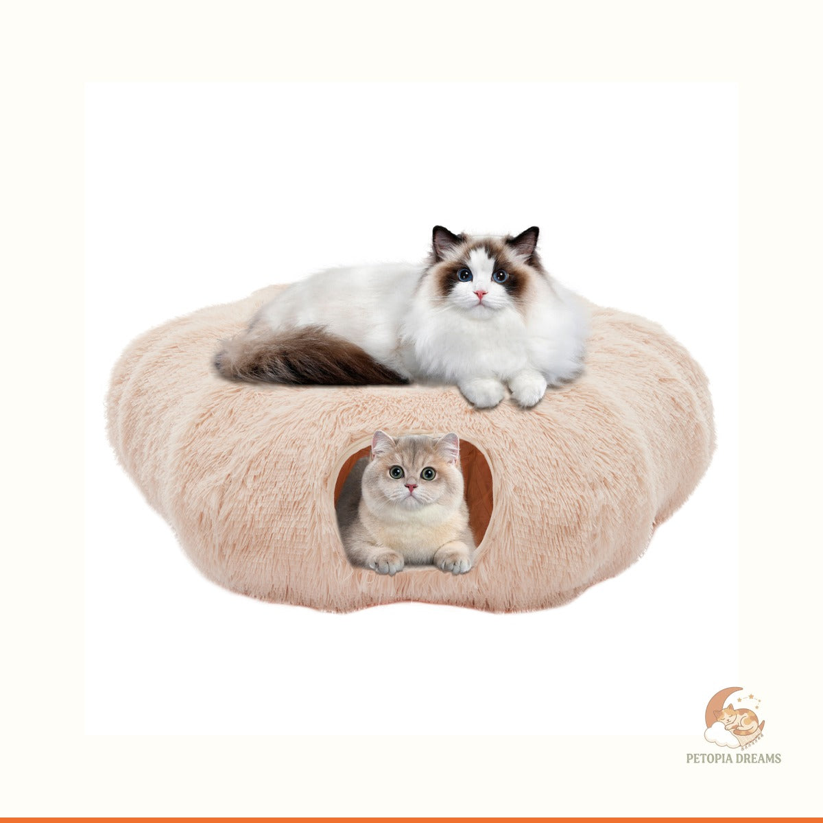 Plush Cat Tunnel Bed: Cozy Peekaboo Donut Cave for Cats | Petopia Dreams