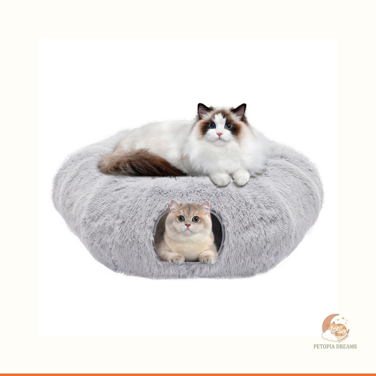 Plush Cat Tunnel Bed: Cozy Peekaboo Donut Cave for Cats | Petopia Dreams