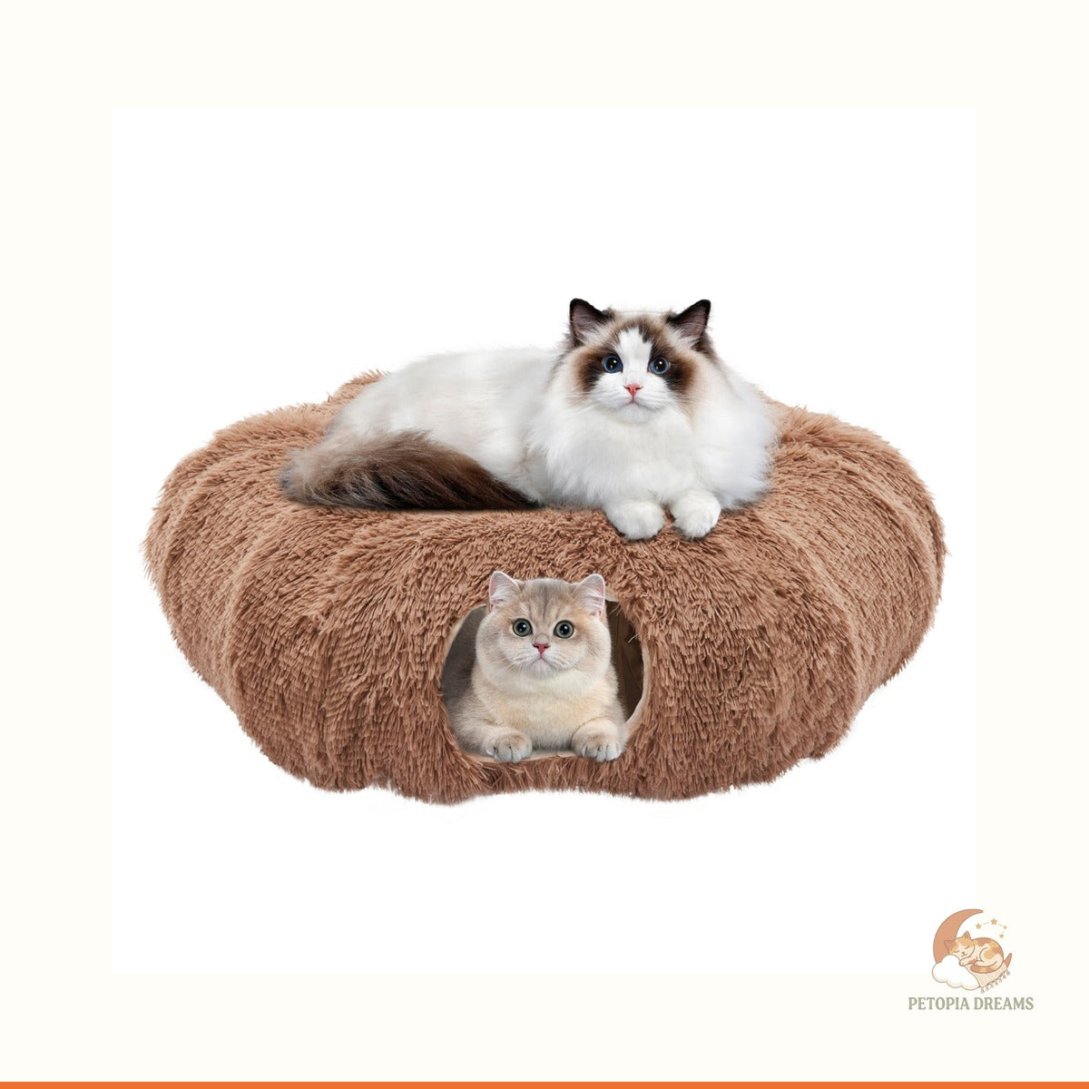 Plush Cat Tunnel Bed: Cozy Peekaboo Donut Cave for Cats | Petopia Dreams
