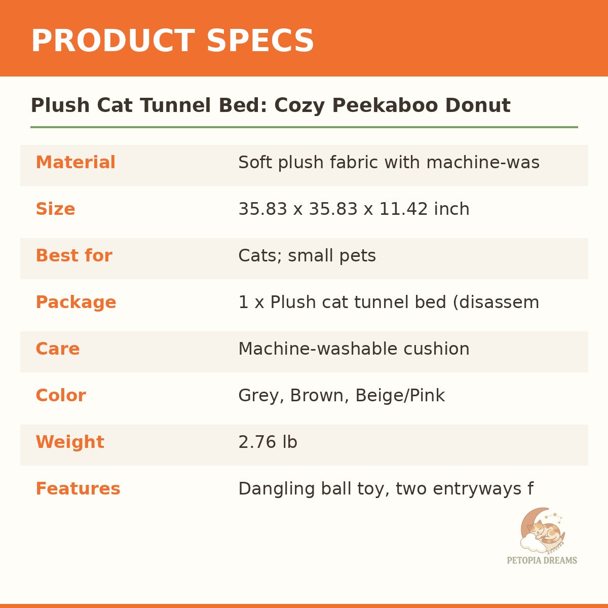 Plush Cat Tunnel Bed: Cozy Peekaboo Donut Cave for Cats | Petopia Dreams