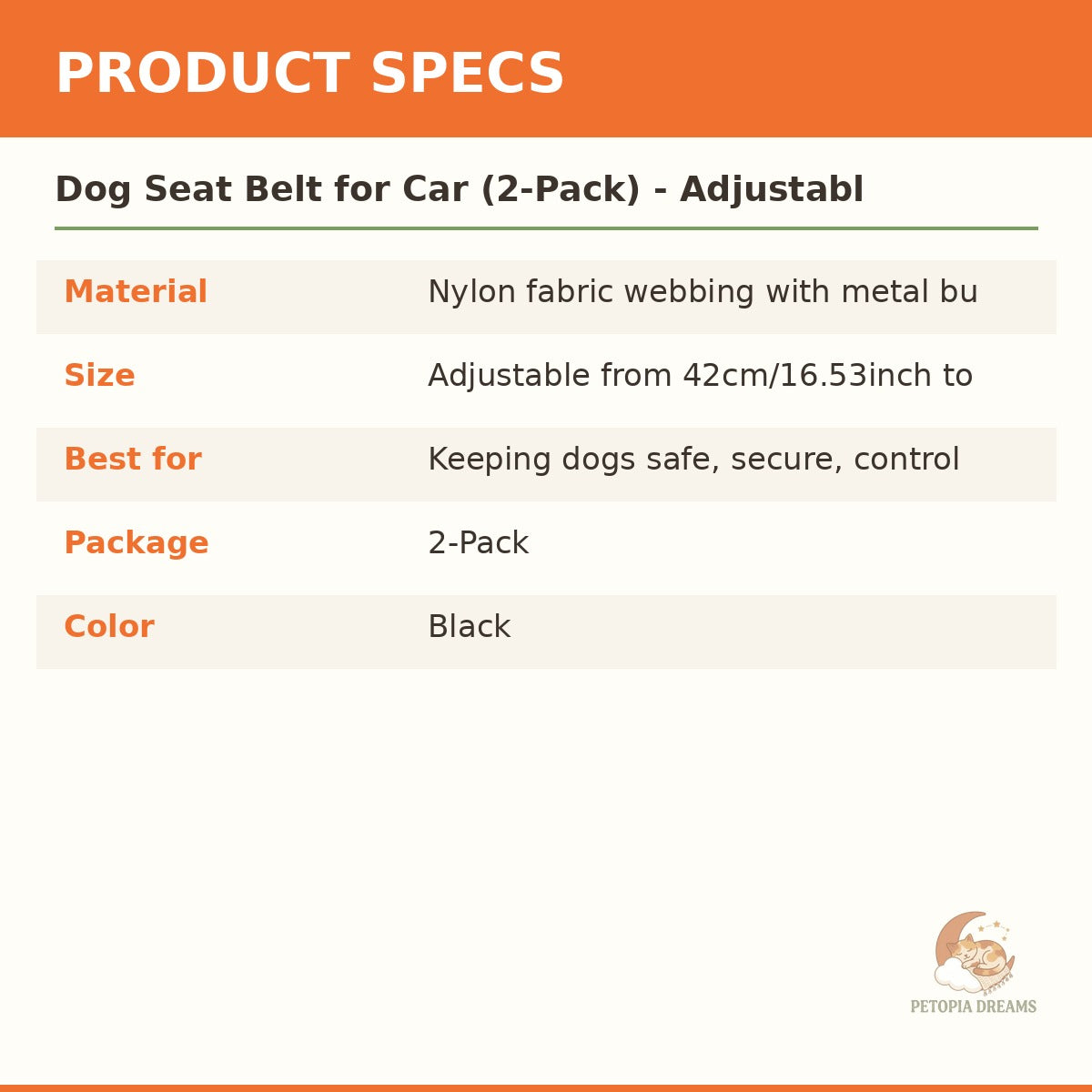 Dog Seat Belt for Car (2-Pack) - Adjustable Safety Leash | Petopia Dreams