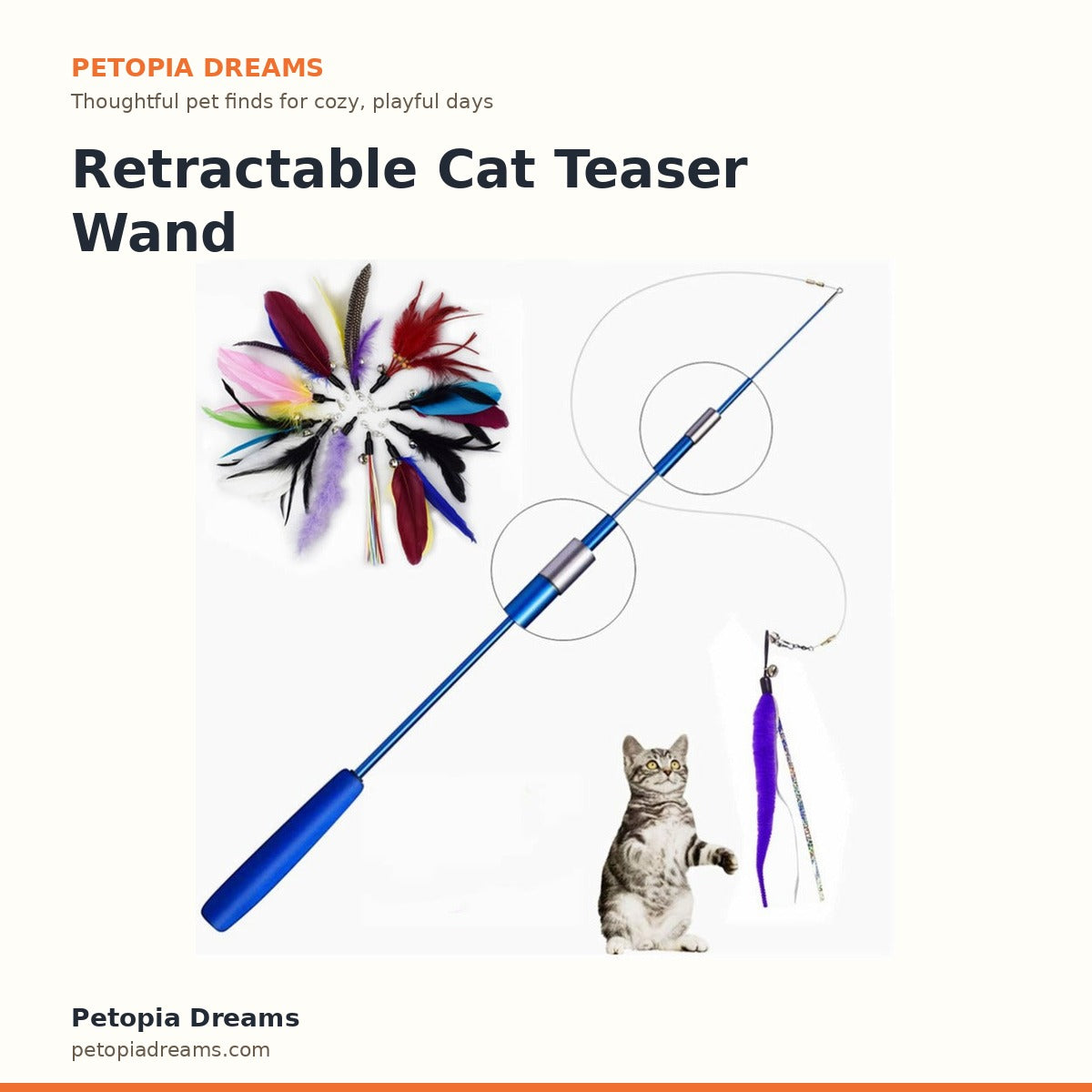 Retractable Cat Teaser Wand With Feather | Petopia Dreams