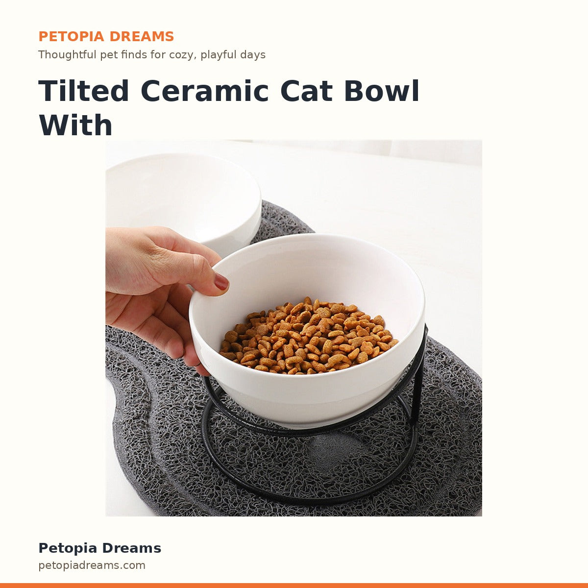 Tilted Ceramic Cat Bowl With Raised Stand | Petopia Dreams