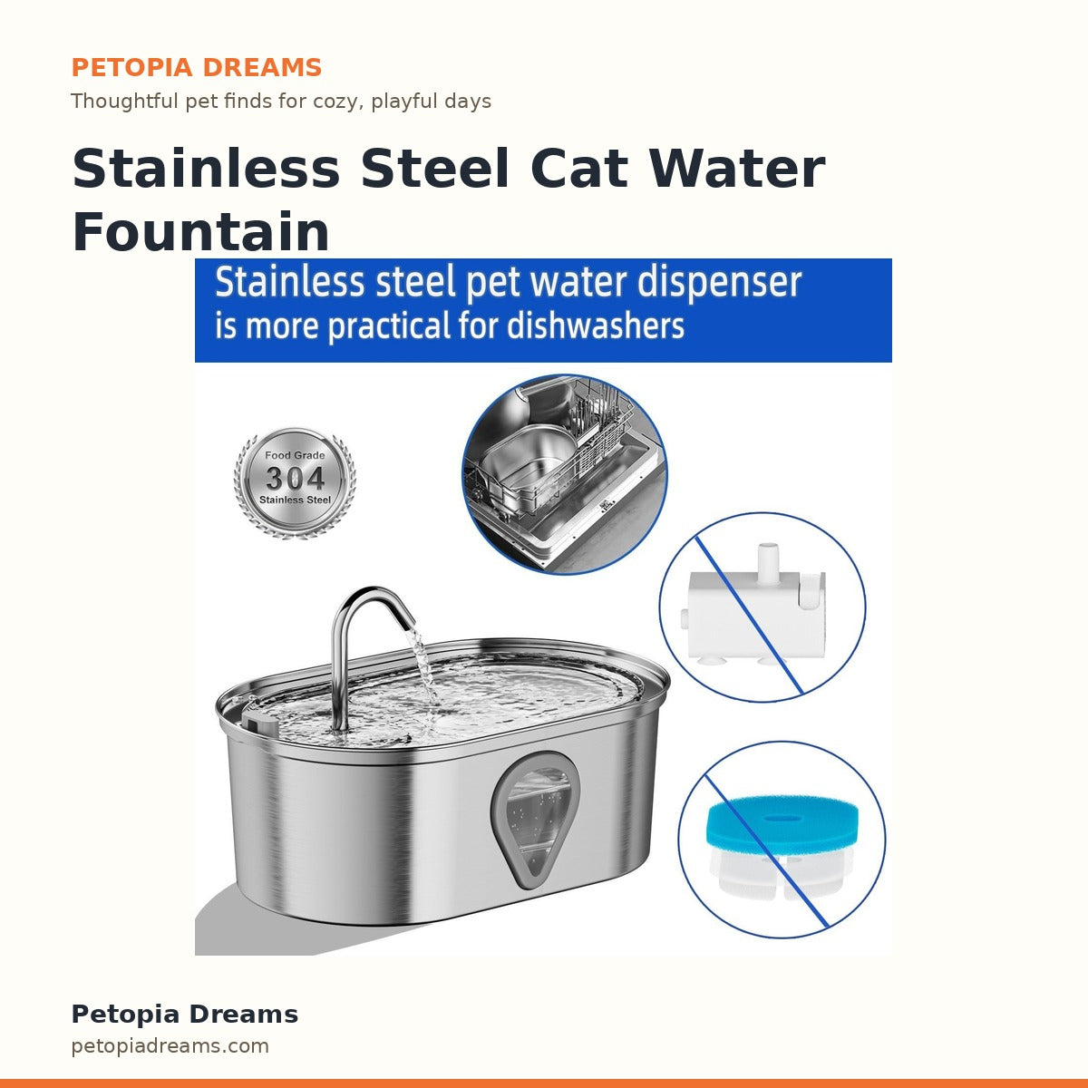 Stainless Steel Cat Water Fountain | Petopia Dreams