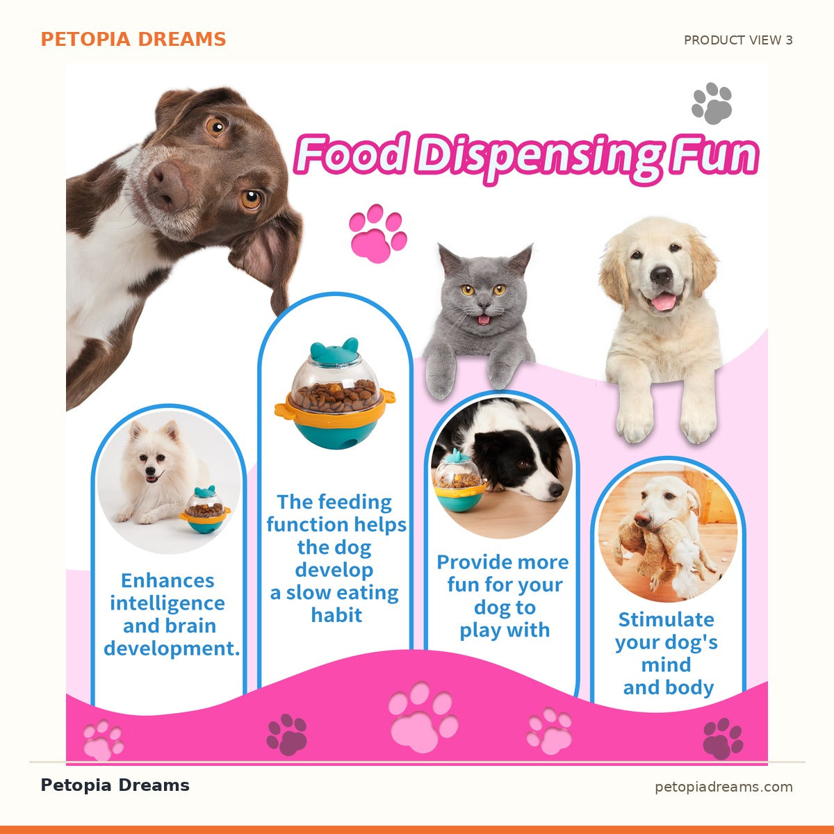 Additional product view of Rolling Treat Dispenser Puzzle Ball for Dogs & Cats | Petopia Dreams