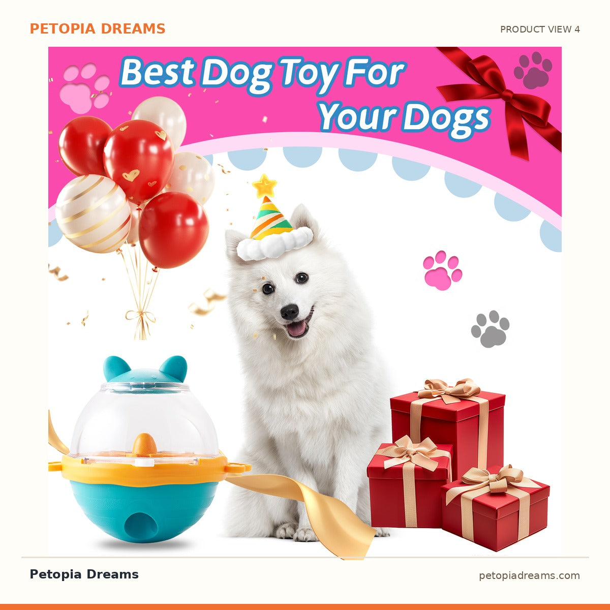 Additional product view of Rolling Treat Dispenser Puzzle Ball for Dogs & Cats | Petopia Dreams