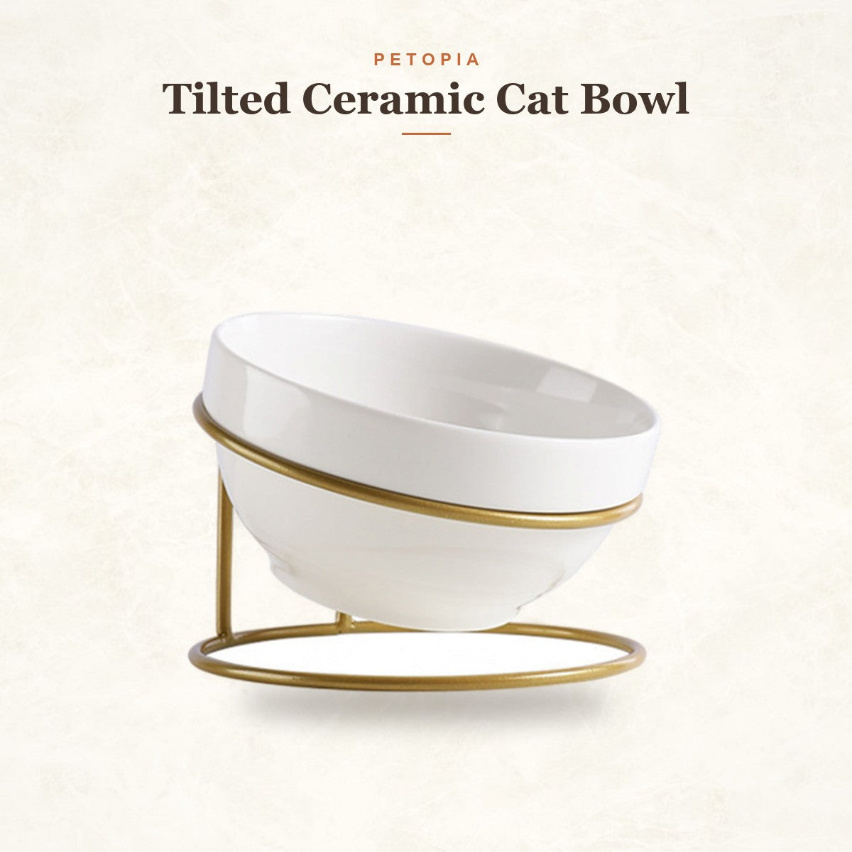 Tilted Ceramic Cat Bowl with Raised Stand — Whisker-Friendly