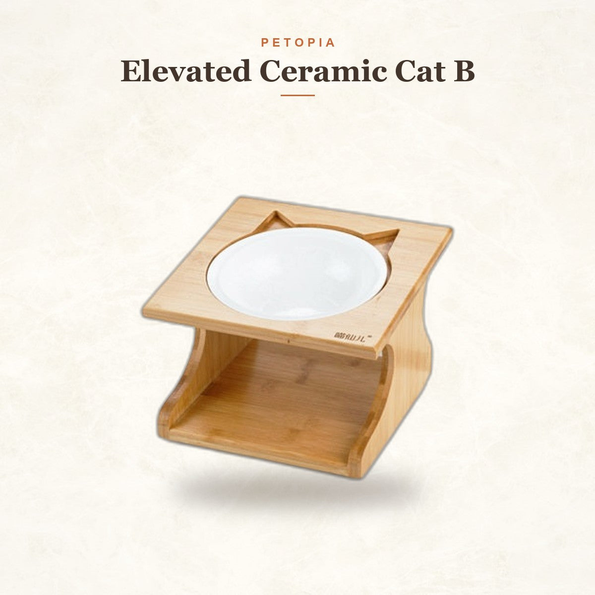 Elevated Ceramic Cat Bowl with Wooden Stand