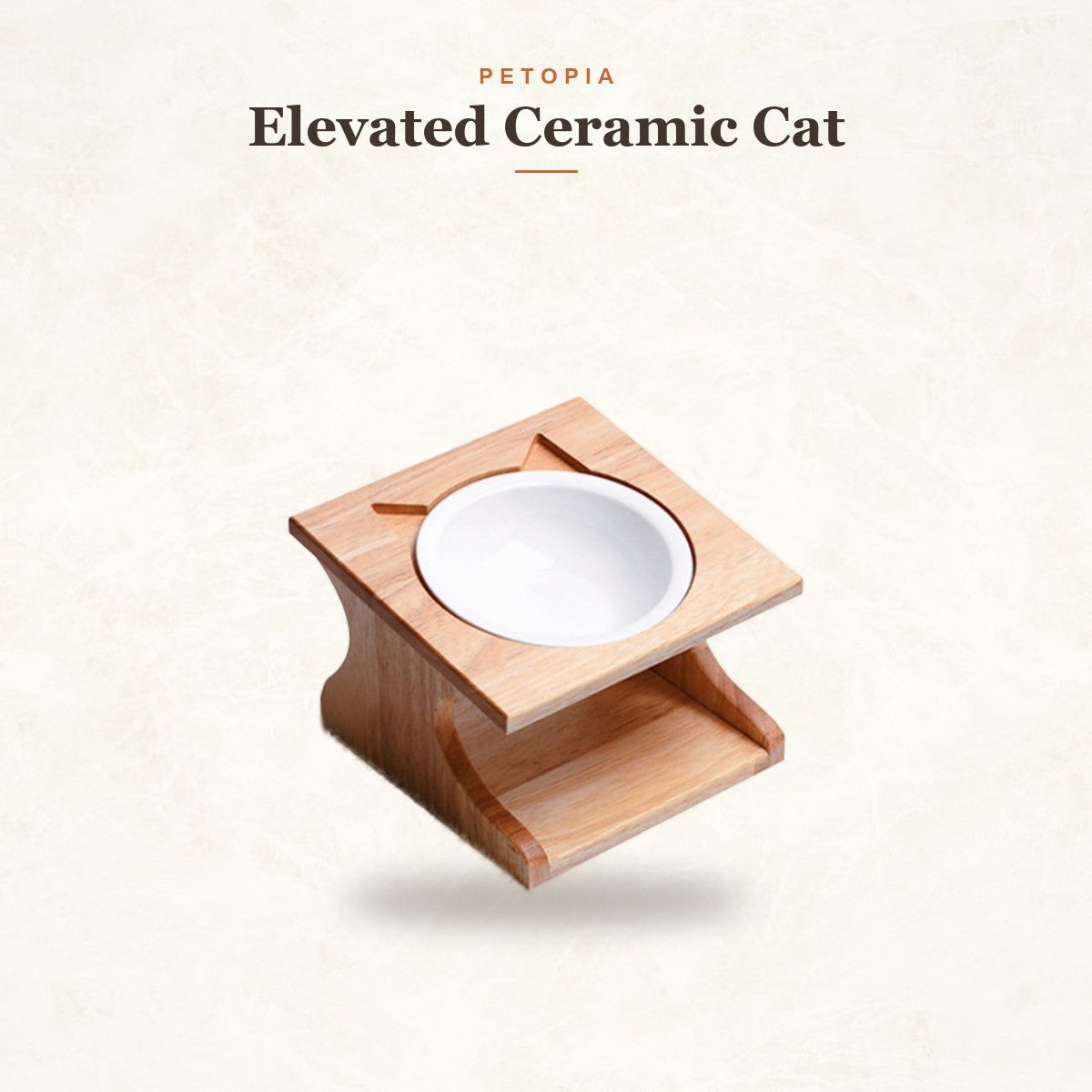 Elevated Ceramic Cat Bowl with Wooden Stand