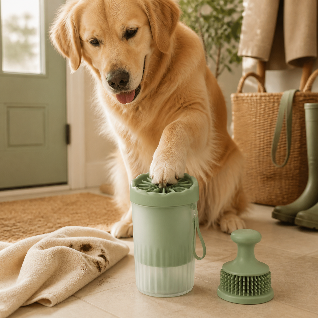 2-in-1 Dog Paw Cleaner Cup & Brush