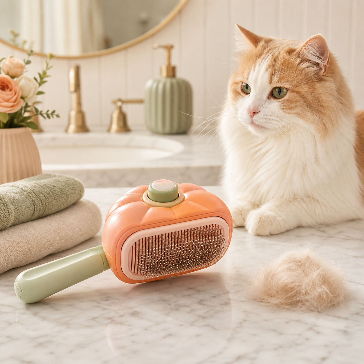 Pumpkin Self-Cleaning Slicker Brush for Pets