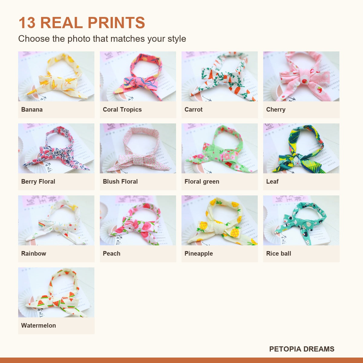 All 13 summer bow collar print options