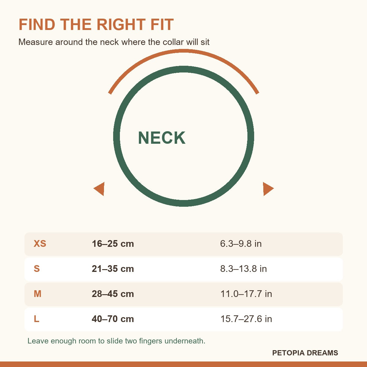 Summer bow collar neck size guide